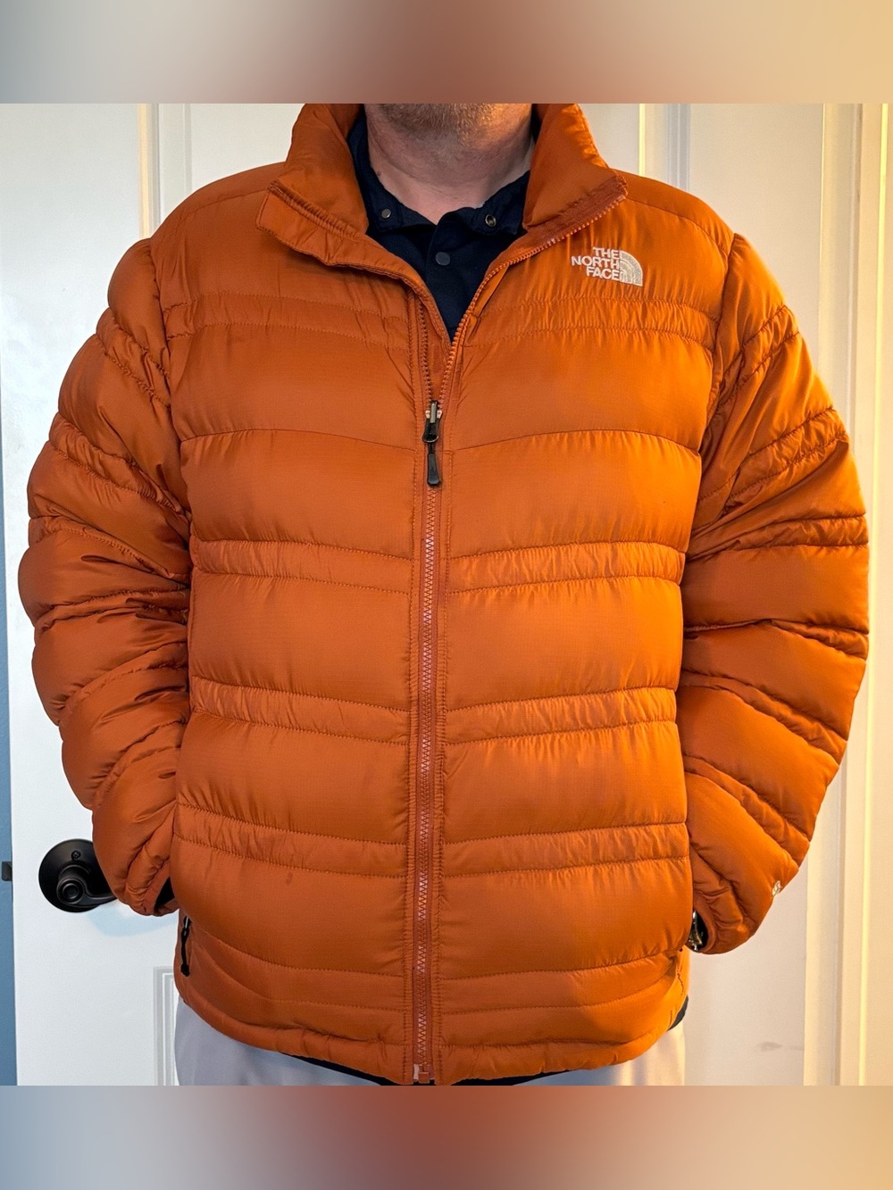 The North Face Men's 550 Goose Down Burnt Orange Packable Puffer Jacket Large